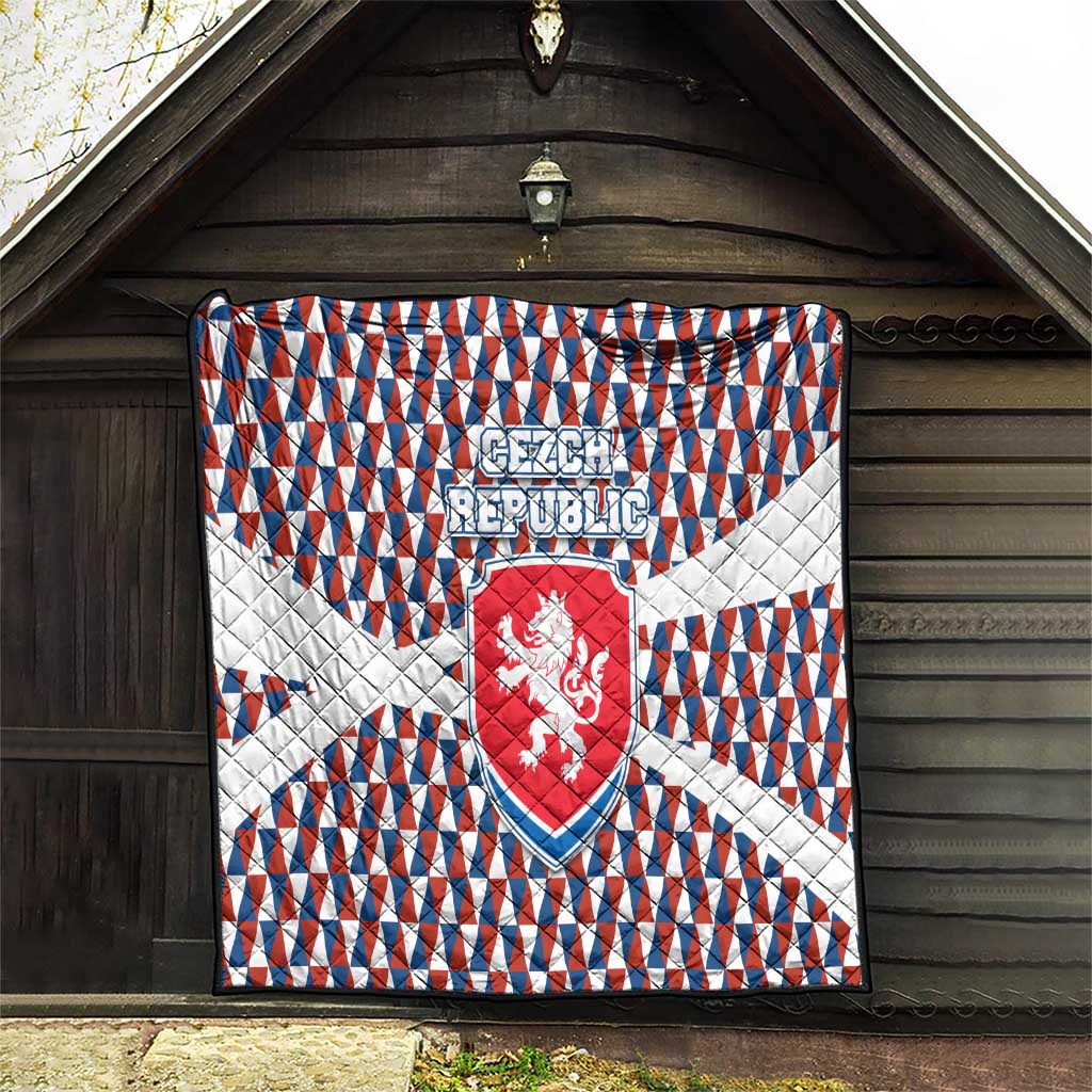Czech Republic Quilt with Red Blue Geometric Design and National Lion Shield - Wonder Print Shop