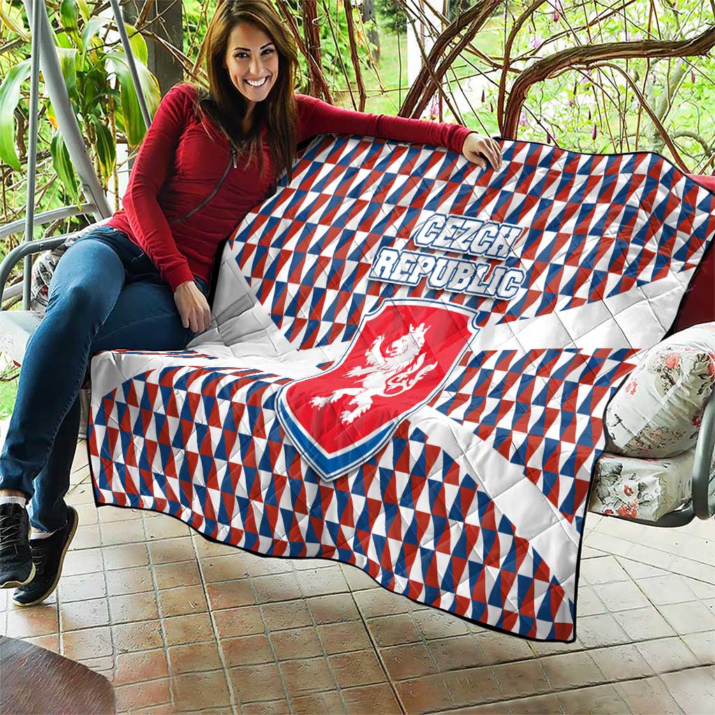 Czech Republic Quilt with Red Blue Geometric Design and National Lion Shield - Wonder Print Shop