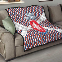 Czech Republic Quilt with Red Blue Geometric Design and National Lion Shield - Wonder Print Shop