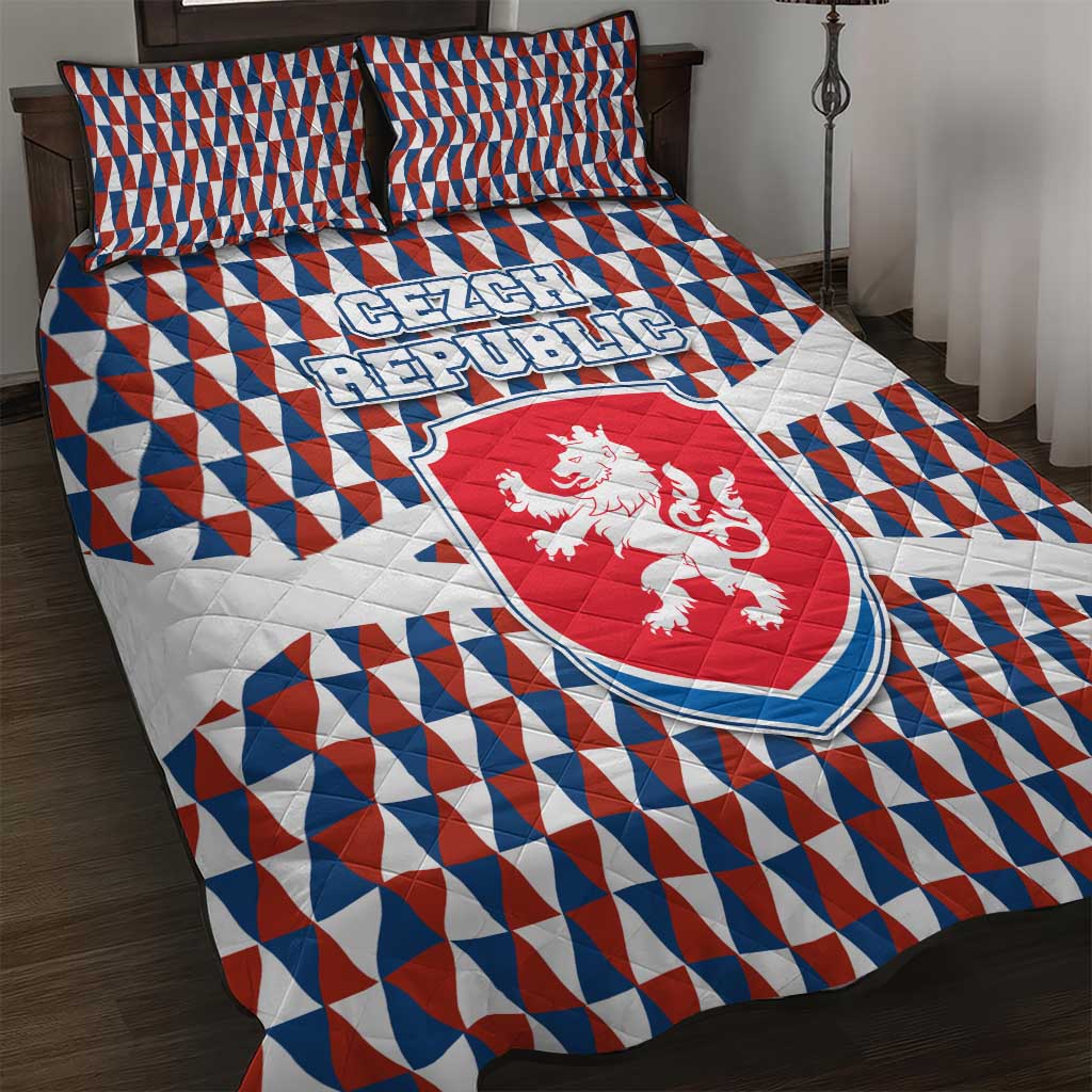 Czech Republic Quilt Bed Set with Red Blue Geometric Design and National Lion Shield - Wonder Print Shop