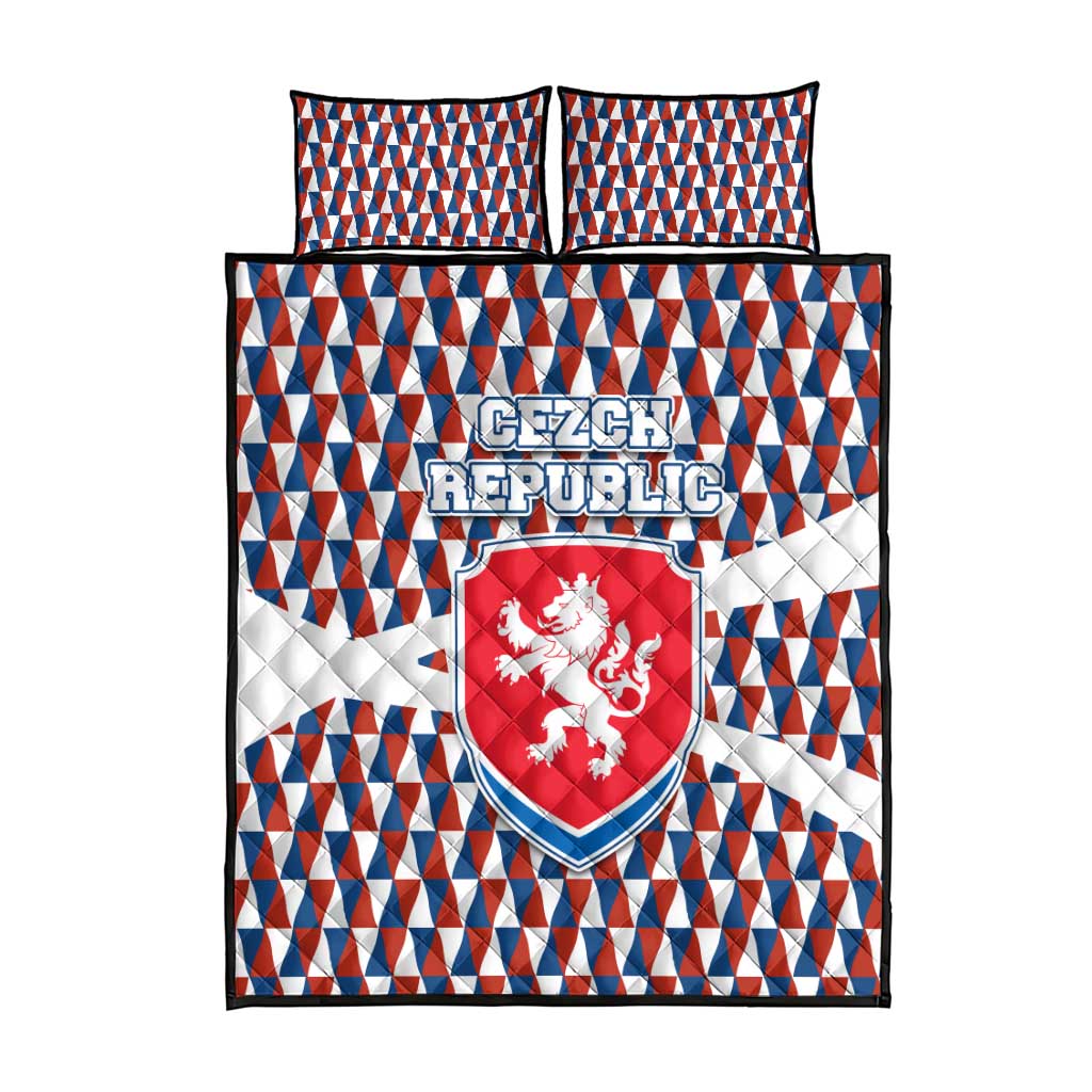 Czech Republic Quilt Bed Set with Red Blue Geometric Design and National Lion Shield - Wonder Print Shop