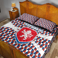 Czech Republic Quilt Bed Set with Red Blue Geometric Design and National Lion Shield - Wonder Print Shop