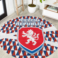 Czech Republic Round Carpet with Red Blue Geometric Design and National Lion Shield - Wonder Print Shop
