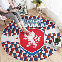 Czech Republic Round Carpet with Red Blue Geometric Design and National Lion Shield - Wonder Print Shop