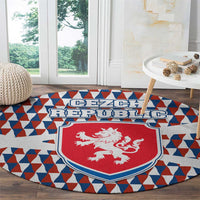 Czech Republic Round Carpet with Red Blue Geometric Design and National Lion Shield - Wonder Print Shop