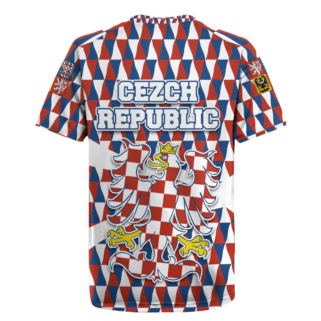 Czech Republic Rugby Jersey with Red Blue Geometric Design and National Lion Shield - Wonder Print Shop
