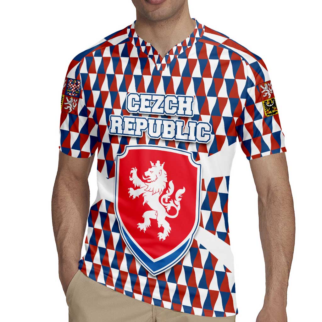 Czech Republic Rugby Jersey with Red Blue Geometric Design and National Lion Shield - Wonder Print Shop