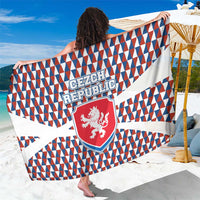 Czech Republic Sarong with Red Blue Geometric Design and National Lion Shield - Wonder Print Shop