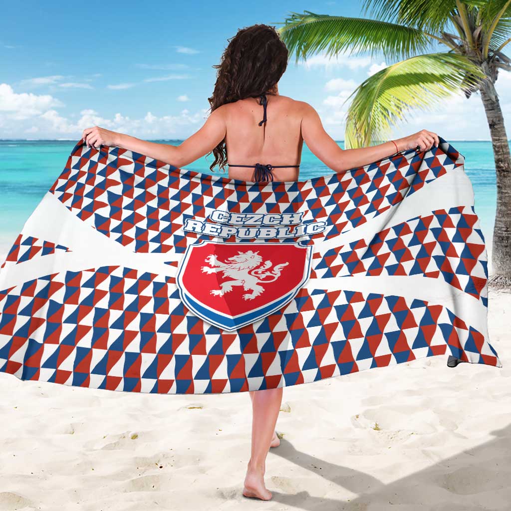 Czech Republic Sarong with Red Blue Geometric Design and National Lion Shield - Wonder Print Shop