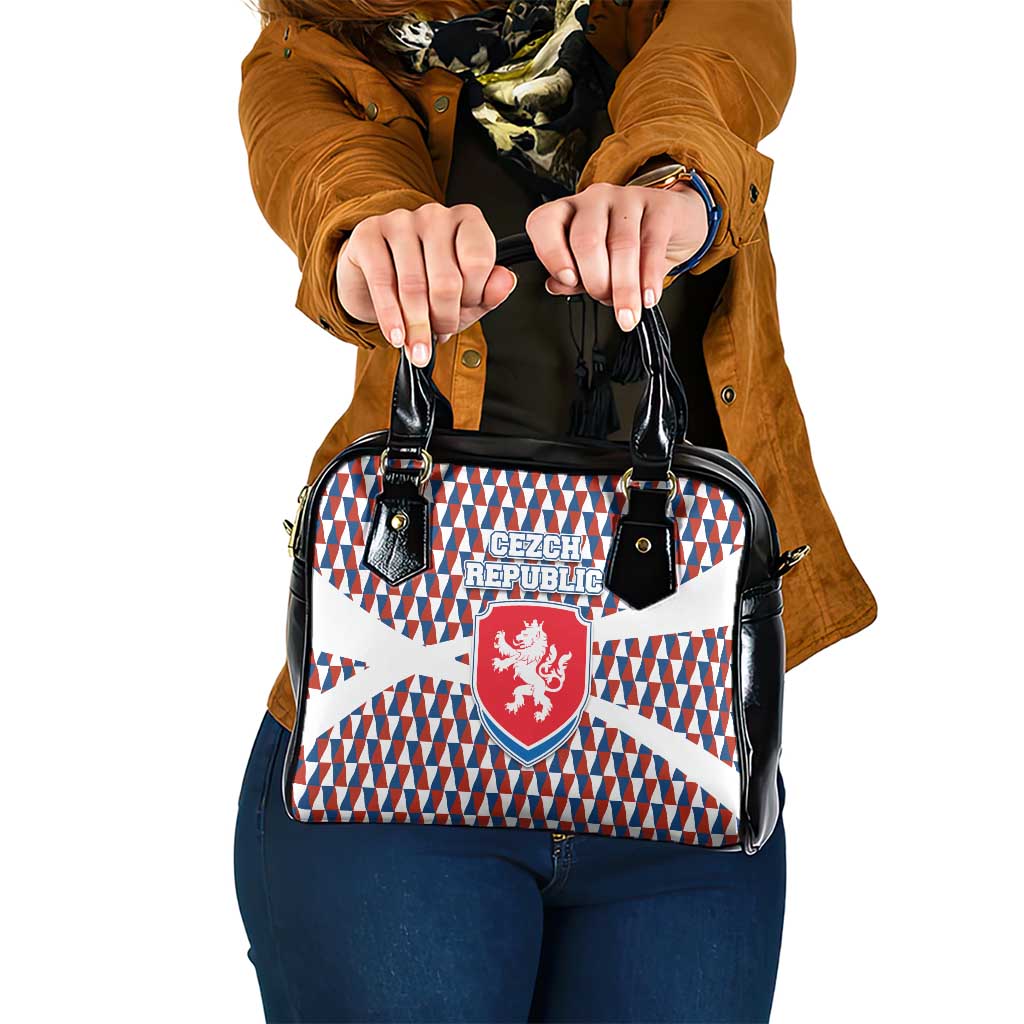 Czech Republic Shoulder Handbag with Red Blue Geometric Design and National Lion Shield - Wonder Print Shop