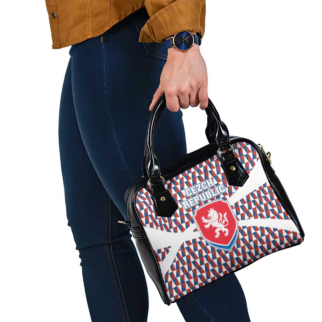 Czech Republic Shoulder Handbag with Red Blue Geometric Design and National Lion Shield - Wonder Print Shop