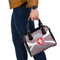 Czech Republic Shoulder Handbag with Red Blue Geometric Design and National Lion Shield - Wonder Print Shop
