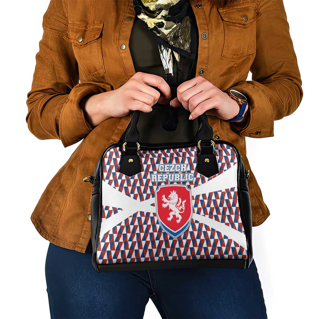 Czech Republic Shoulder Handbag with Red Blue Geometric Design and National Lion Shield - Wonder Print Shop