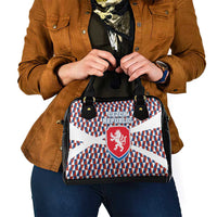 Czech Republic Shoulder Handbag with Red Blue Geometric Design and National Lion Shield - Wonder Print Shop