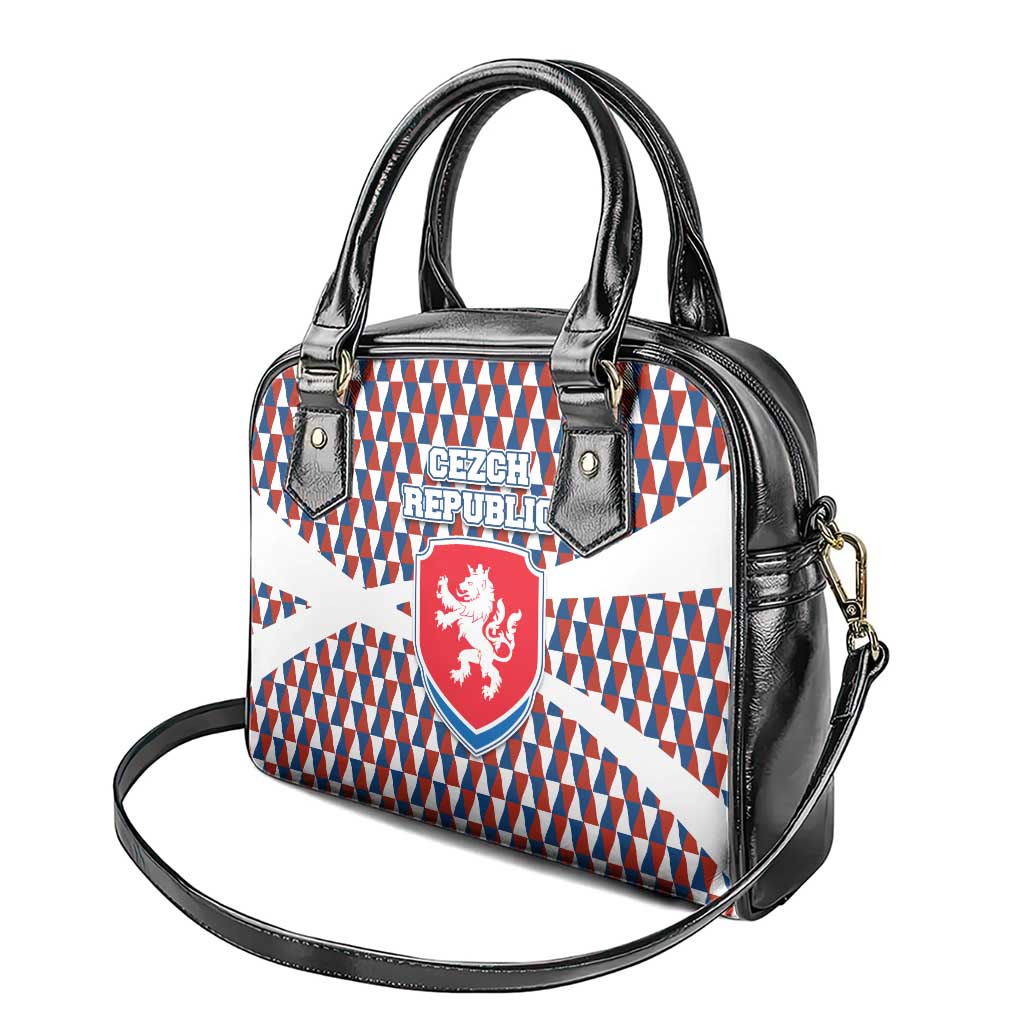 Czech Republic Shoulder Handbag with Red Blue Geometric Design and National Lion Shield - Wonder Print Shop
