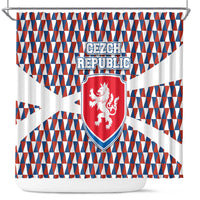 Czech Republic Shower Curtain with Red Blue Geometric Design and National Lion Shield - Wonder Print Shop