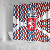 Czech Republic Shower Curtain with Red Blue Geometric Design and National Lion Shield - Wonder Print Shop