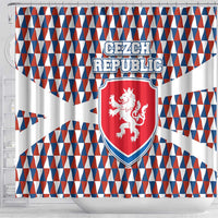 Czech Republic Shower Curtain with Red Blue Geometric Design and National Lion Shield - Wonder Print Shop