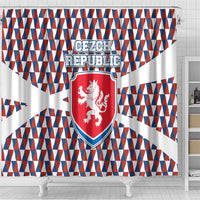 Czech Republic Shower Curtain with Red Blue Geometric Design and National Lion Shield - Wonder Print Shop