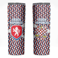 Czech Republic Skinny Tumbler with Red Blue Geometric Design and National Lion Shield - Wonder Print Shop