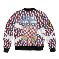 Czech Republic Sleeve Zip Bomber Jacket with Red Blue Geometric Design and National Lion Shield - Wonder Print Shop