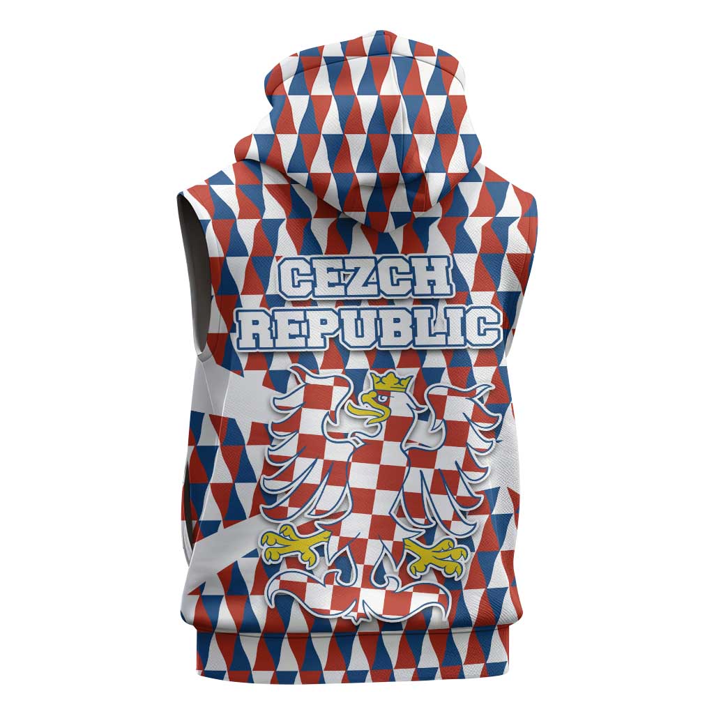 Czech Republic Sleeveless Hoodie with Red Blue Geometric Design and National Lion Shield - Wonder Print Shop