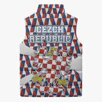 Czech Republic Sleeveless Puffer Jacket with Red Blue Geometric Design and National Lion Shield - Wonder Print Shop