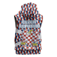 Czech Republic Sleeveless Zip Hoodie with Red Blue Geometric Design and National Lion Shield - Wonder Print Shop