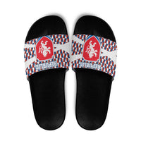 Czech Republic Slide Sandals with Red Blue Geometric Design and National Lion Shield - Wonder Print Shop