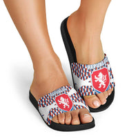 Czech Republic Slide Sandals with Red Blue Geometric Design and National Lion Shield - Wonder Print Shop