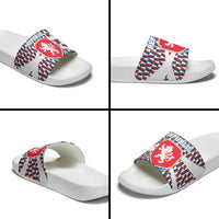 Czech Republic Slide Sandals with Red Blue Geometric Design and National Lion Shield - Wonder Print Shop
