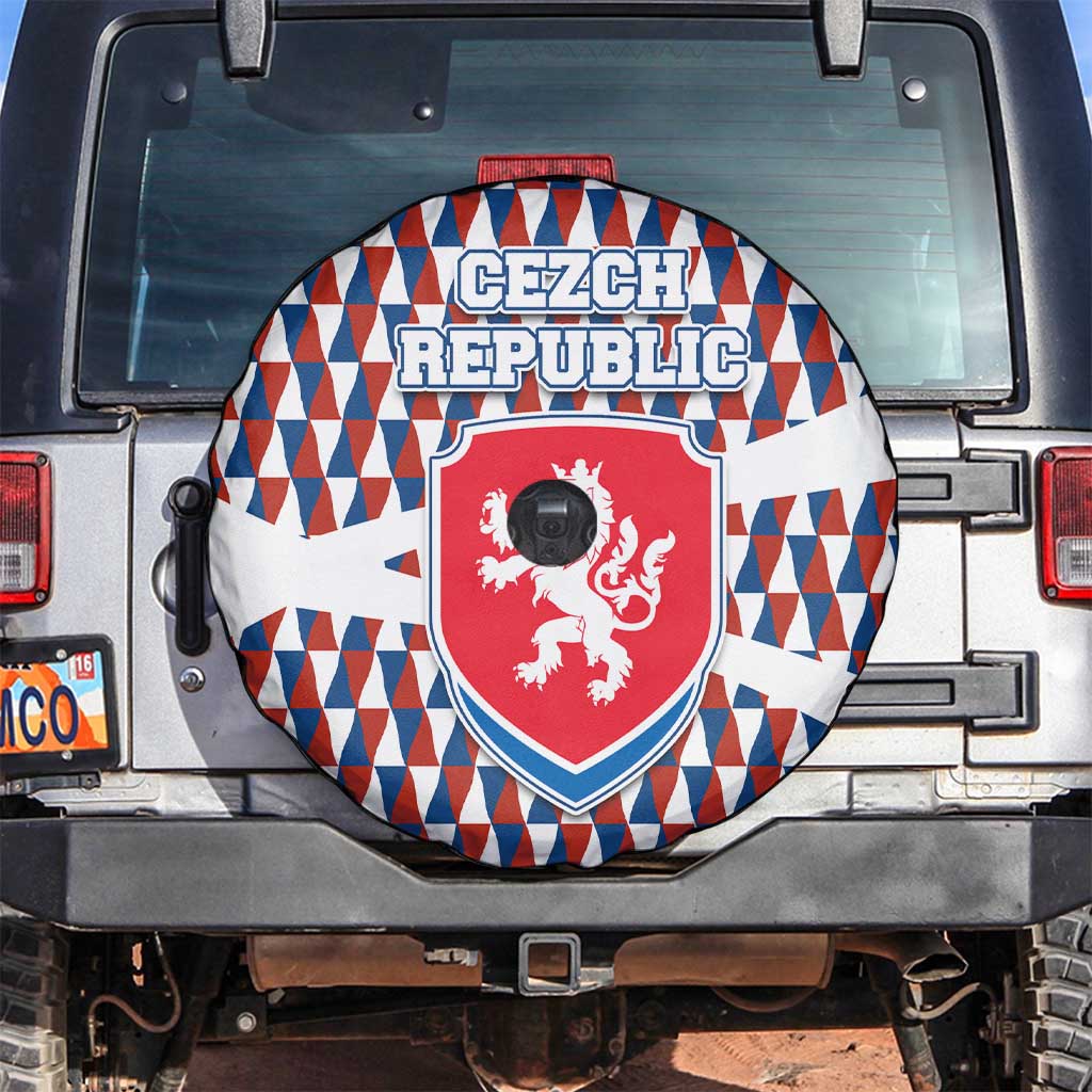 Czech Republic Spare Tire Cover with Red Blue Geometric Design and National Lion Shield - Wonder Print Shop