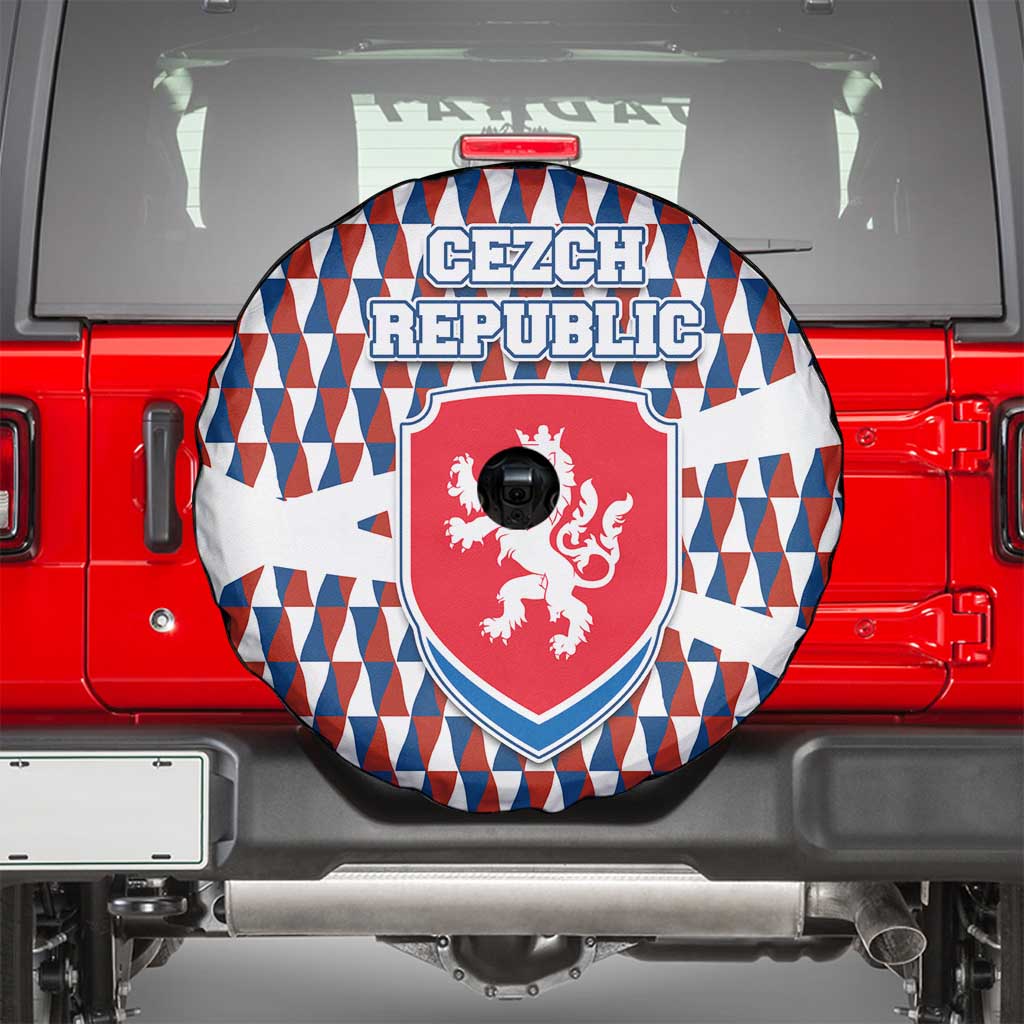 Czech Republic Spare Tire Cover with Red Blue Geometric Design and National Lion Shield - Wonder Print Shop