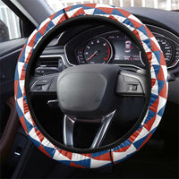 Czech Republic Steering Wheel Cover with Red Blue Geometric Design and National Lion Shield - Wonder Print Shop