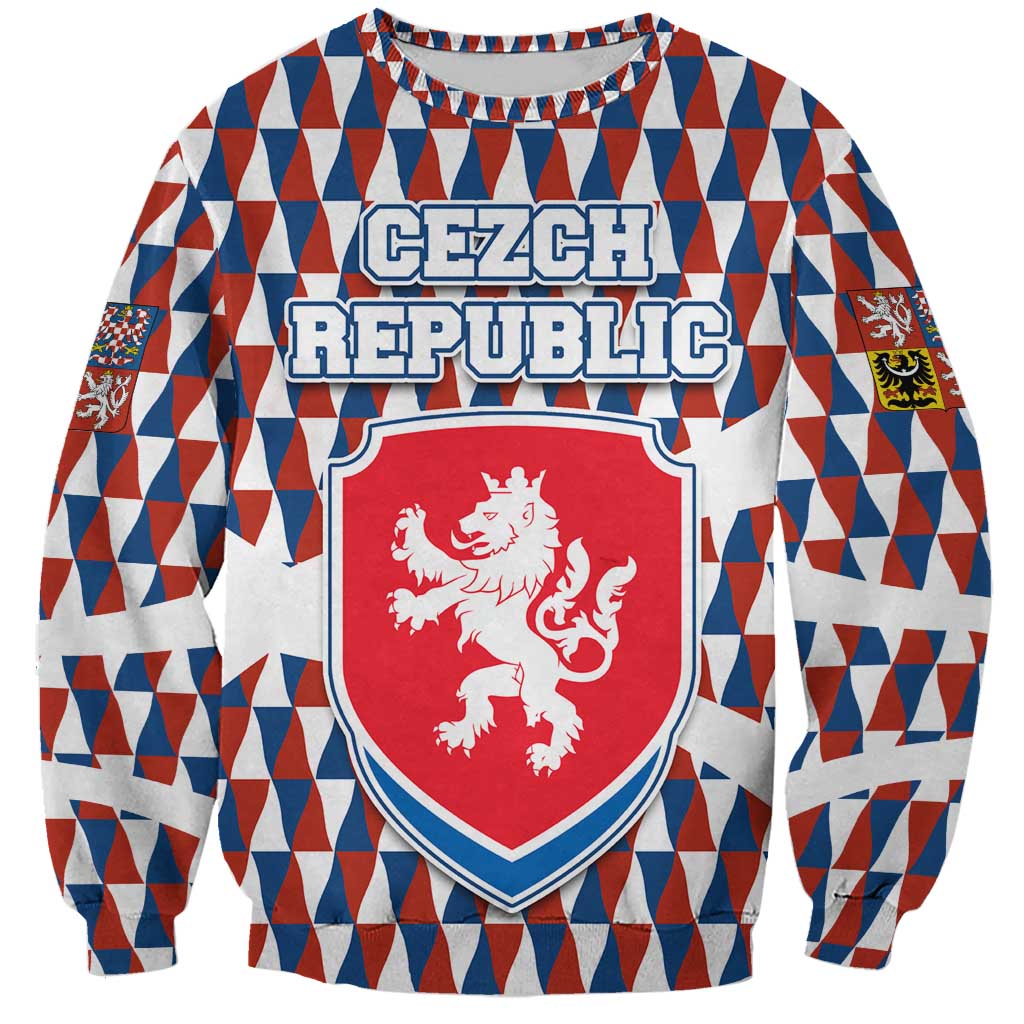 Czech Republic Sweatshirt with Red Blue Geometric Design and National Lion Shield - Wonder Print Shop