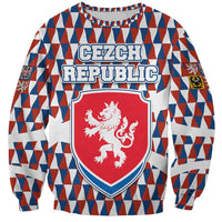 Czech Republic Sweatshirt with Red Blue Geometric Design and National Lion Shield - Wonder Print Shop