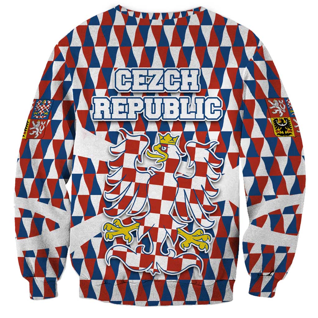 Czech Republic Sweatshirt with Red Blue Geometric Design and National Lion Shield - Wonder Print Shop