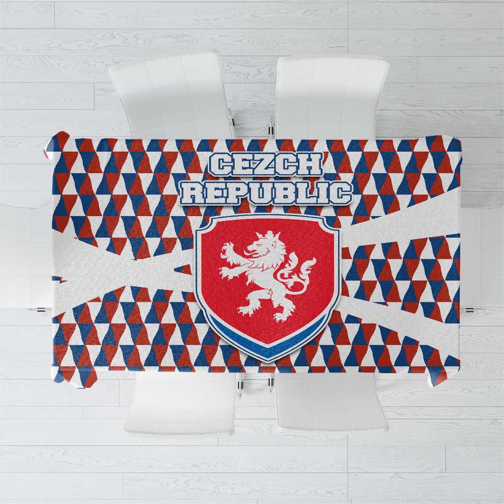 Czech Republic Tablecloth with Red Blue Geometric Design and National Lion Shield - Wonder Print Shop