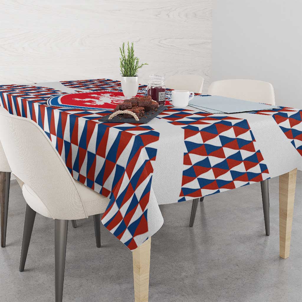 Czech Republic Tablecloth with Red Blue Geometric Design and National Lion Shield - Wonder Print Shop