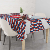 Czech Republic Tablecloth with Red Blue Geometric Design and National Lion Shield - Wonder Print Shop