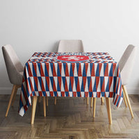 Czech Republic Tablecloth with Red Blue Geometric Design and National Lion Shield - Wonder Print Shop