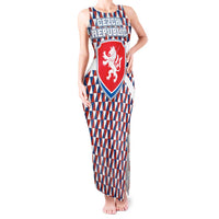 Czech Republic Tank Maxi Dress with Red Blue Geometric Design and National Lion Shield - Wonder Print Shop