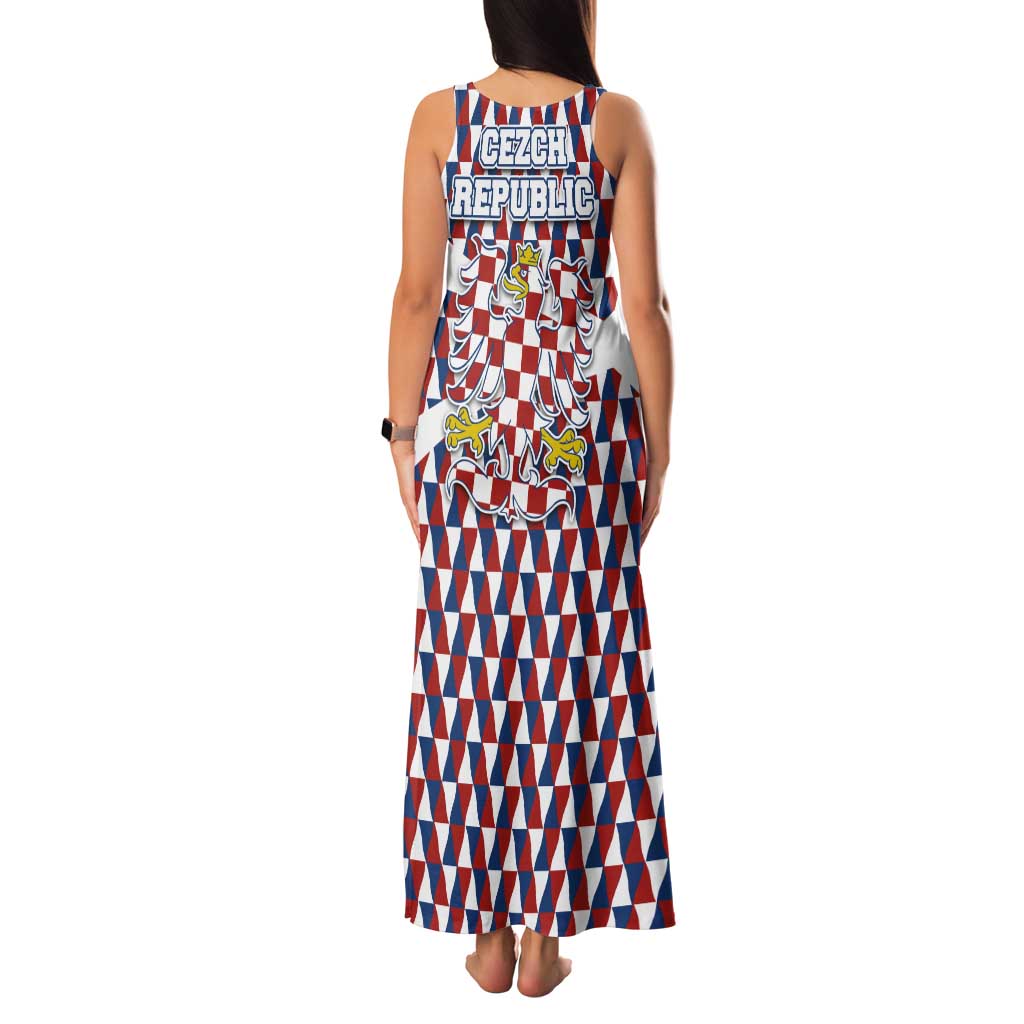Czech Republic Tank Maxi Dress with Red Blue Geometric Design and National Lion Shield - Wonder Print Shop