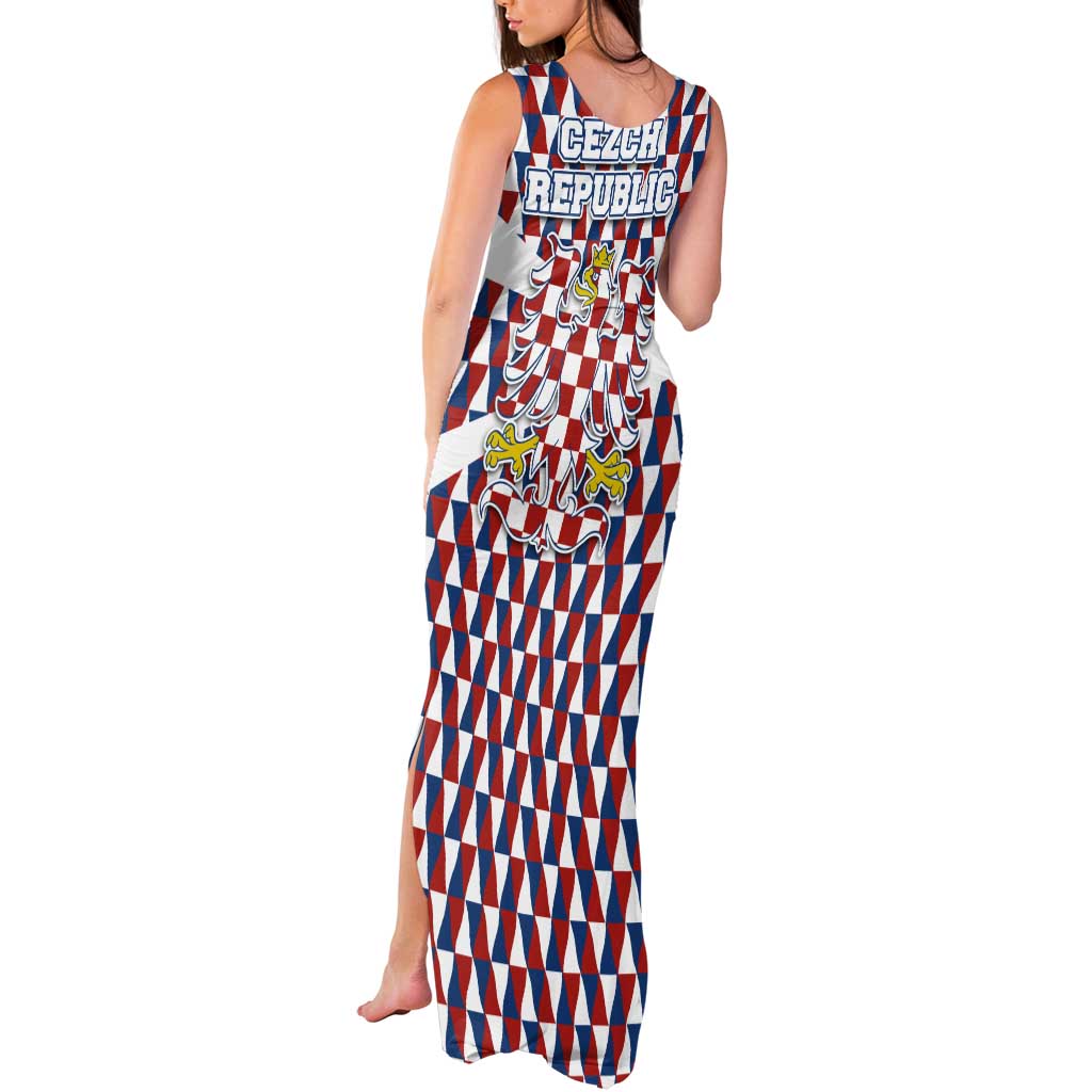 Czech Republic Tank Maxi Dress with Red Blue Geometric Design and National Lion Shield - Wonder Print Shop