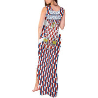 Czech Republic Tank Maxi Dress with Red Blue Geometric Design and National Lion Shield - Wonder Print Shop