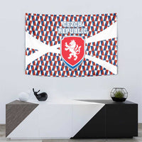 Czech Republic Tapestry with Red Blue Geometric Design and National Lion Shield - Wonder Print Shop