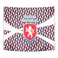 Czech Republic Tapestry with Red Blue Geometric Design and National Lion Shield - Wonder Print Shop