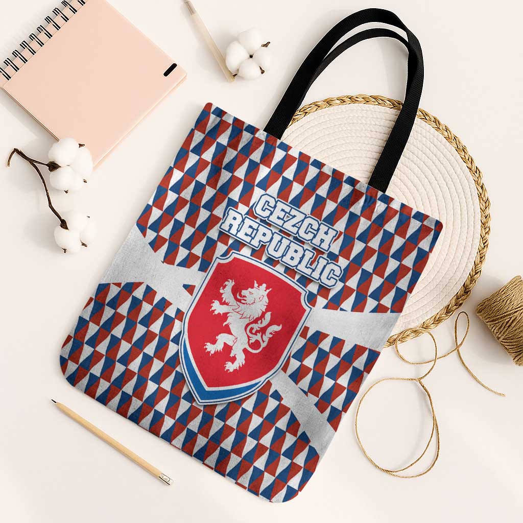 Czech Republic Tote Bag with Red Blue Geometric Design and National Lion Shield - Wonder Print Shop