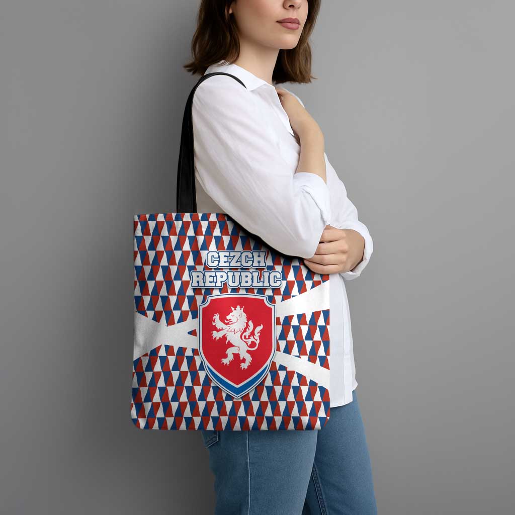 Czech Republic Tote Bag with Red Blue Geometric Design and National Lion Shield - Wonder Print Shop
