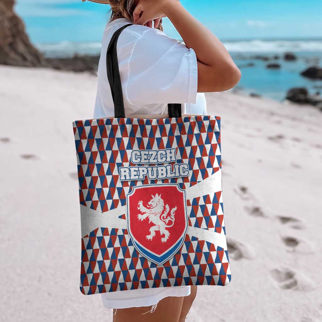 Czech Republic Tote Bag with Red Blue Geometric Design and National Lion Shield - Wonder Print Shop